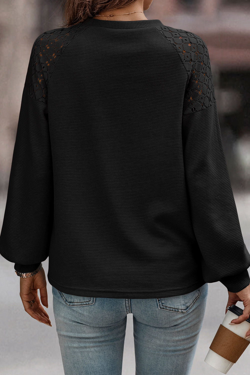 Lacy Black Textured Long Sleeve Sweater