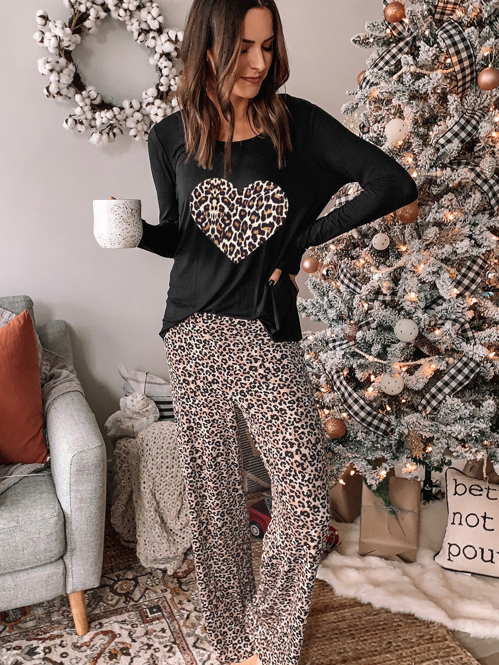 Leopard Heart Print Cozy Lounge Set