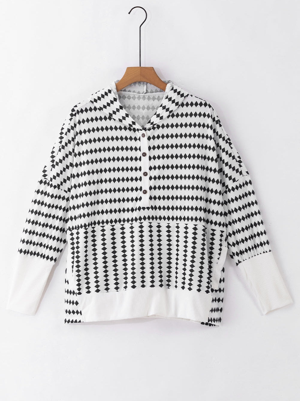 Knitted Striped Henley Oversized Hooded Hoodie