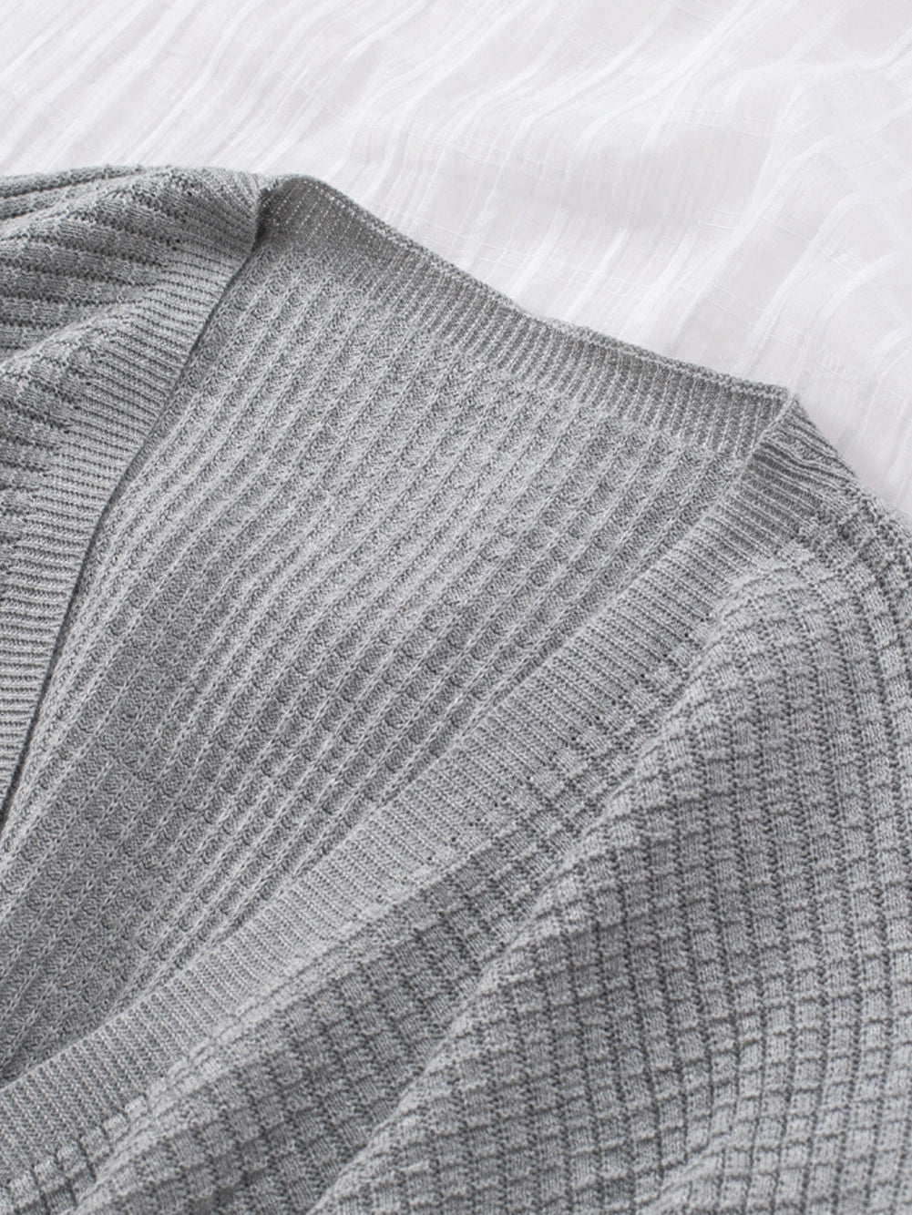 Khaki Reversible V-Neck Waffle Knit Sweater