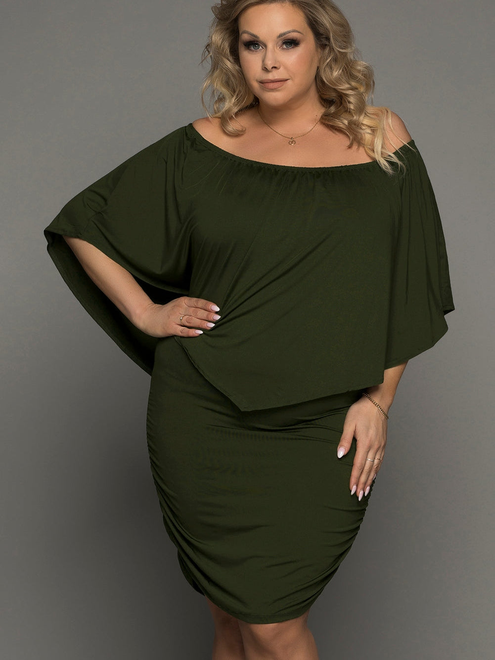 Layered Army Green Ruffle Poncho Mini Dress