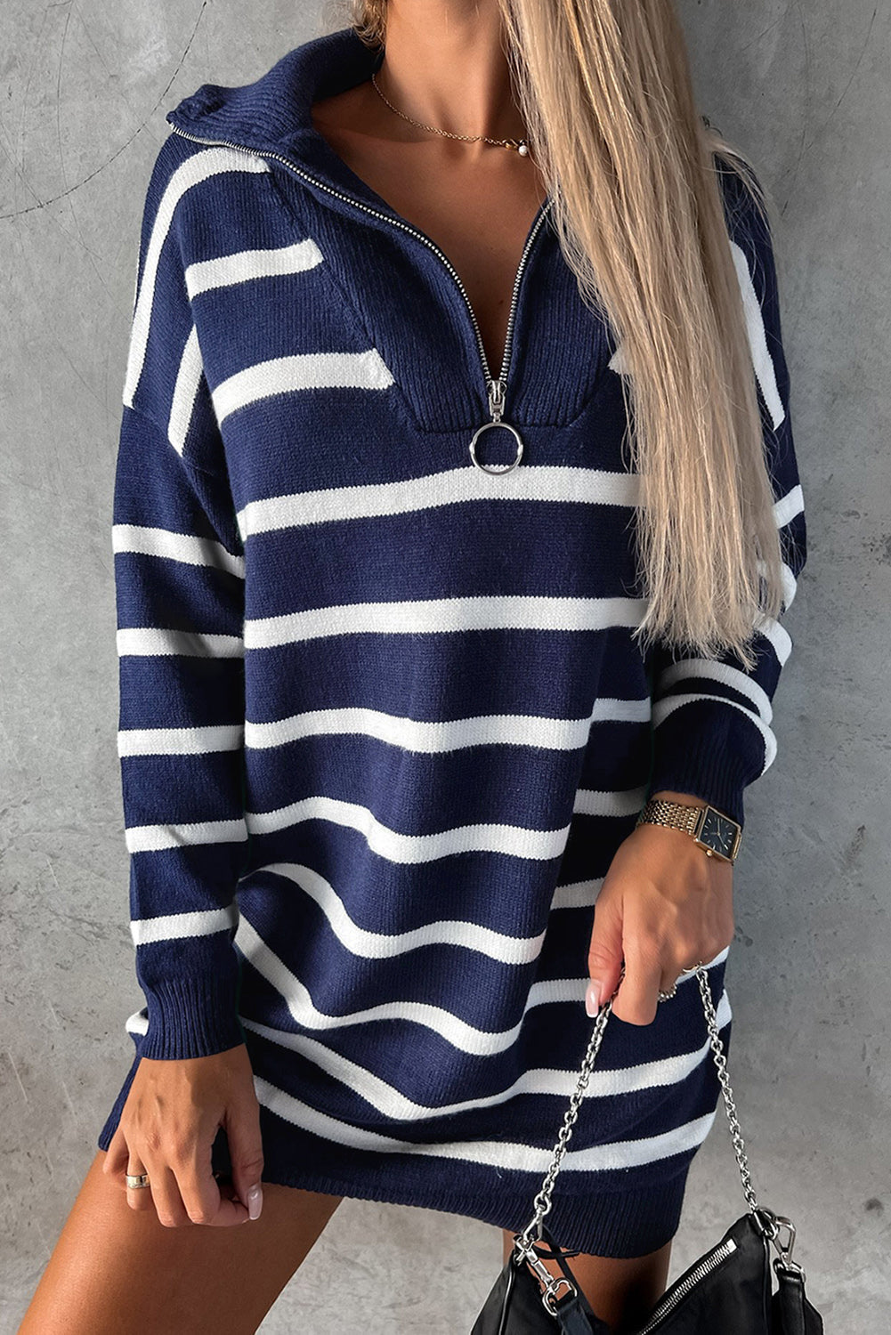 blue striped sweater dress