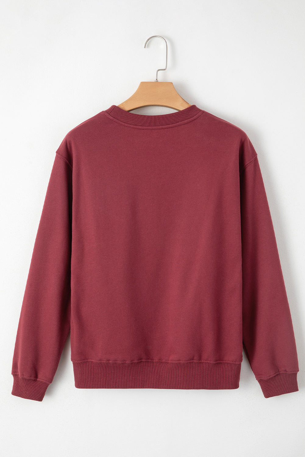 Burgundy Solid Fleece Lined Drop Shoulder Terry Sweatshirt