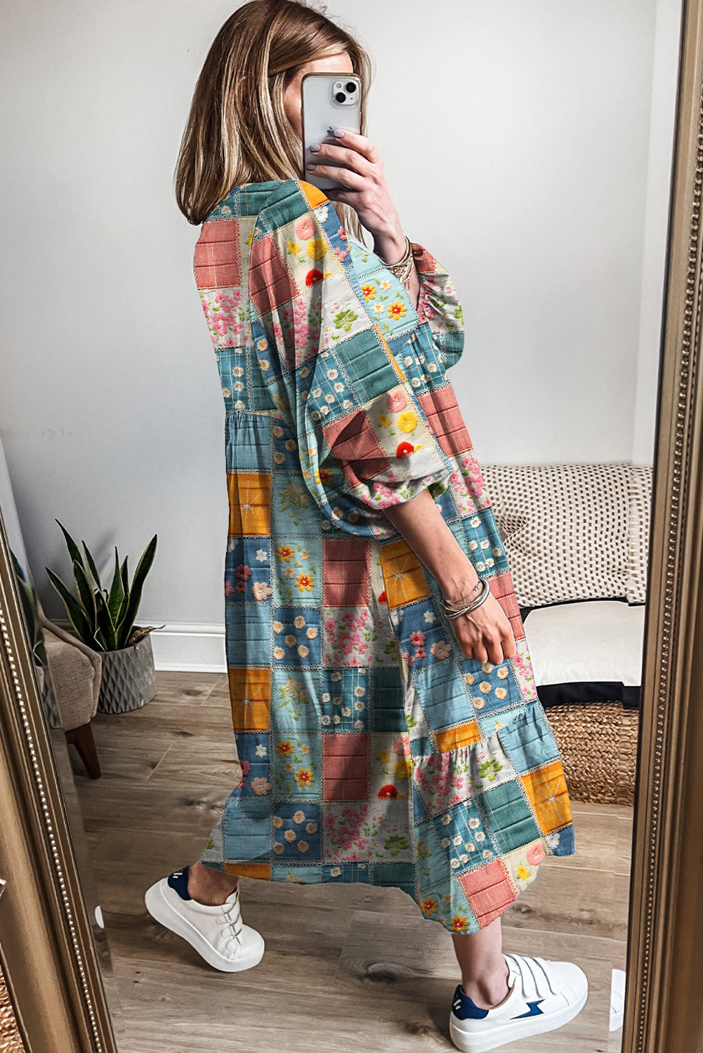 floral checkered dress