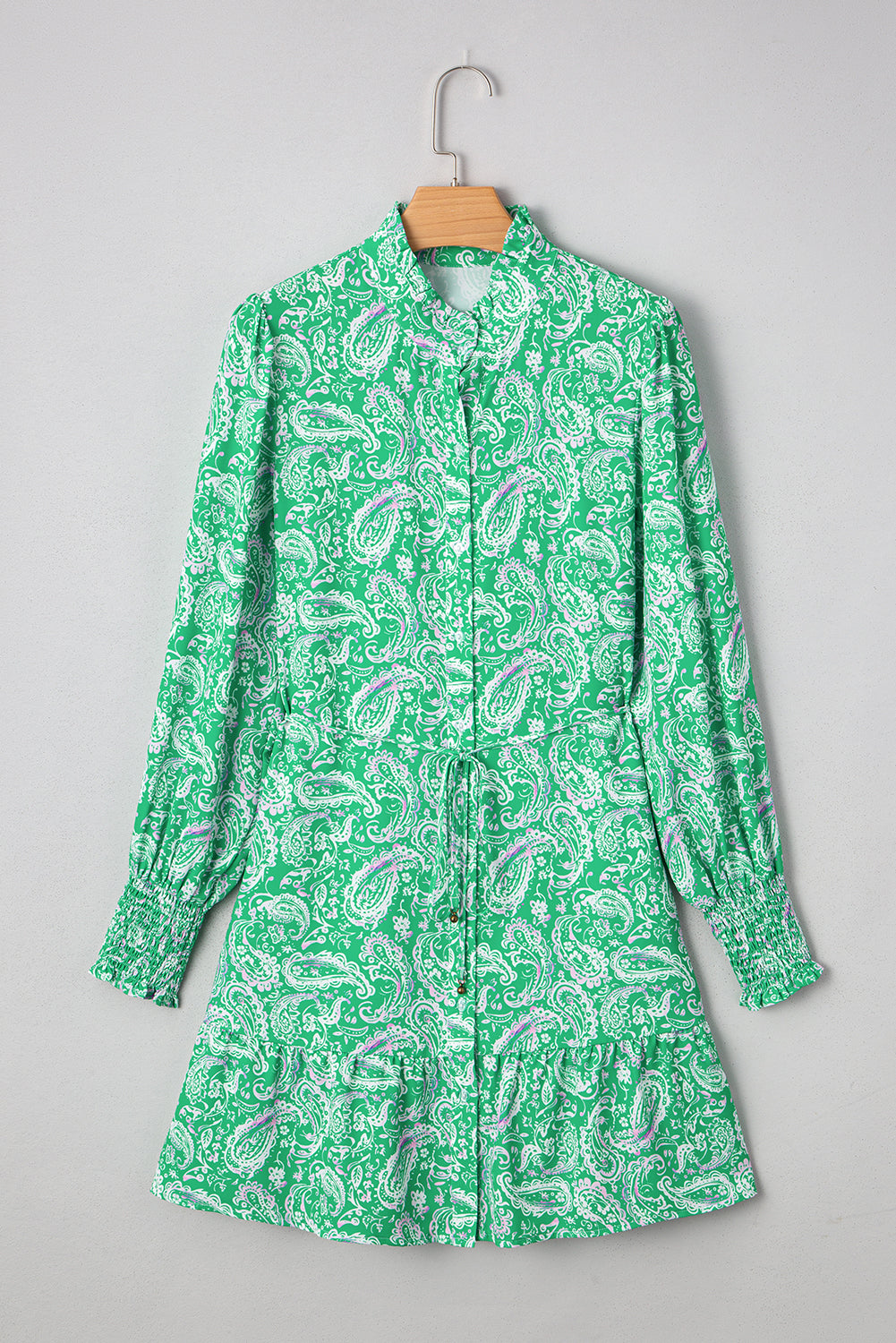 green paisley mini dress