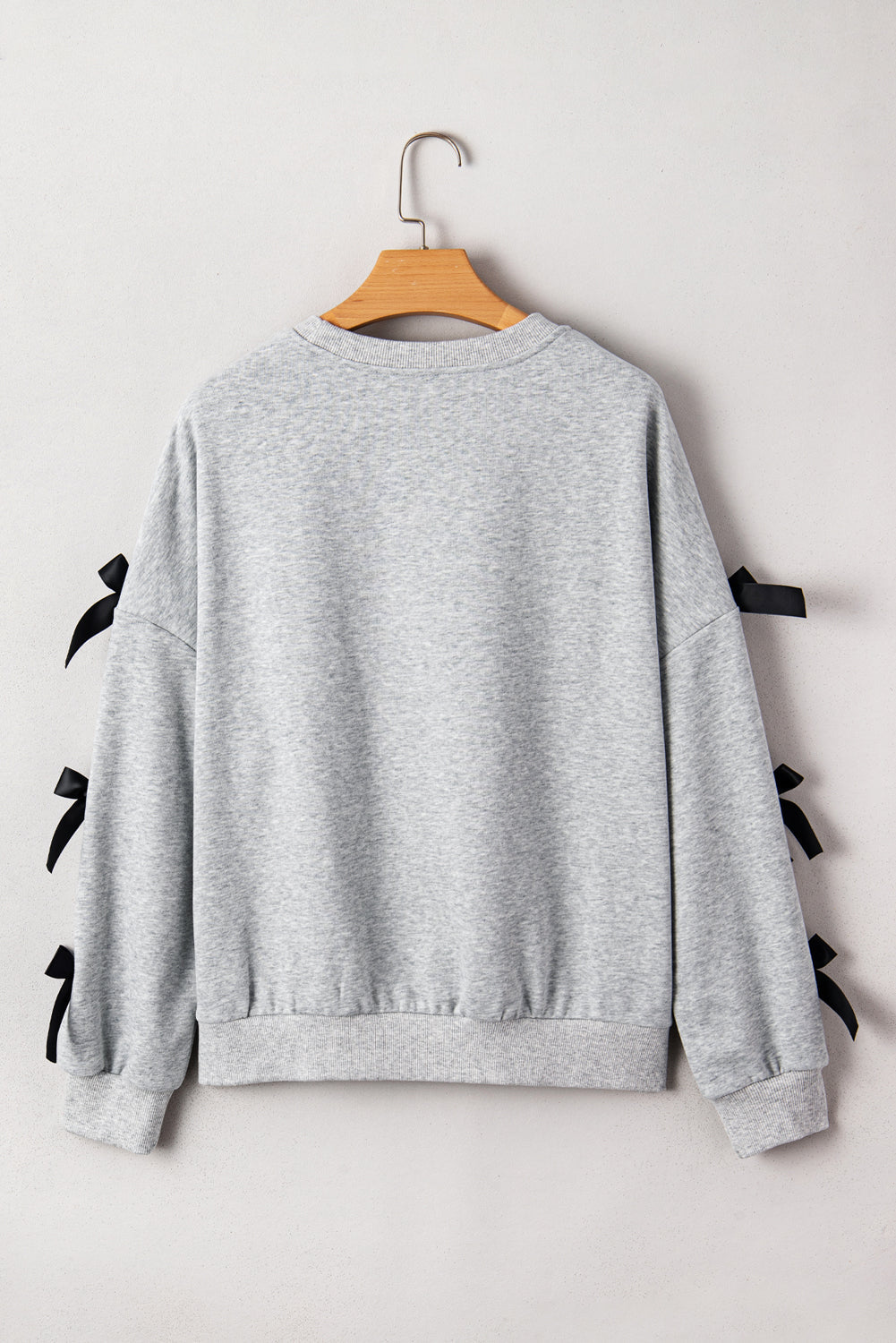 Merry Christmas Letter Graphic Ribbon Bow Split Sleeve Baggy Sweatshirt