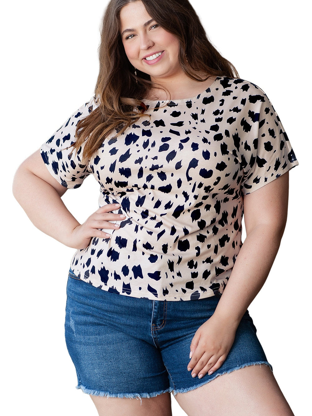 Khaki Leopard Print Twist Open Back Plus Size Top