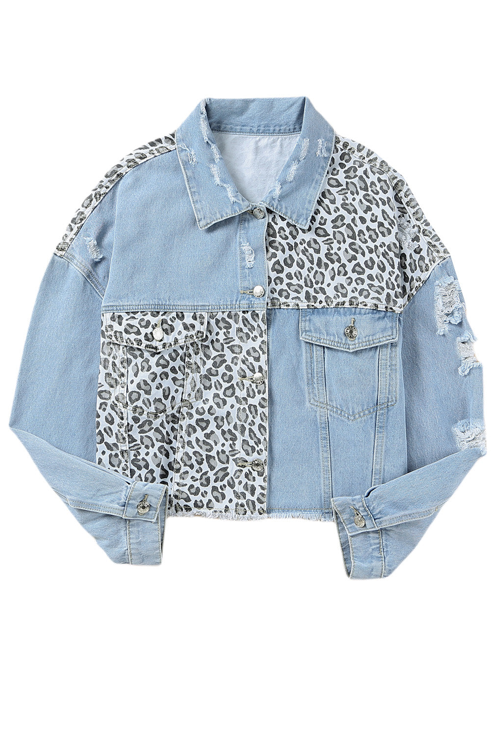 Leopard Patchwork Blue Denim Jacket for Curvy Fashionistas