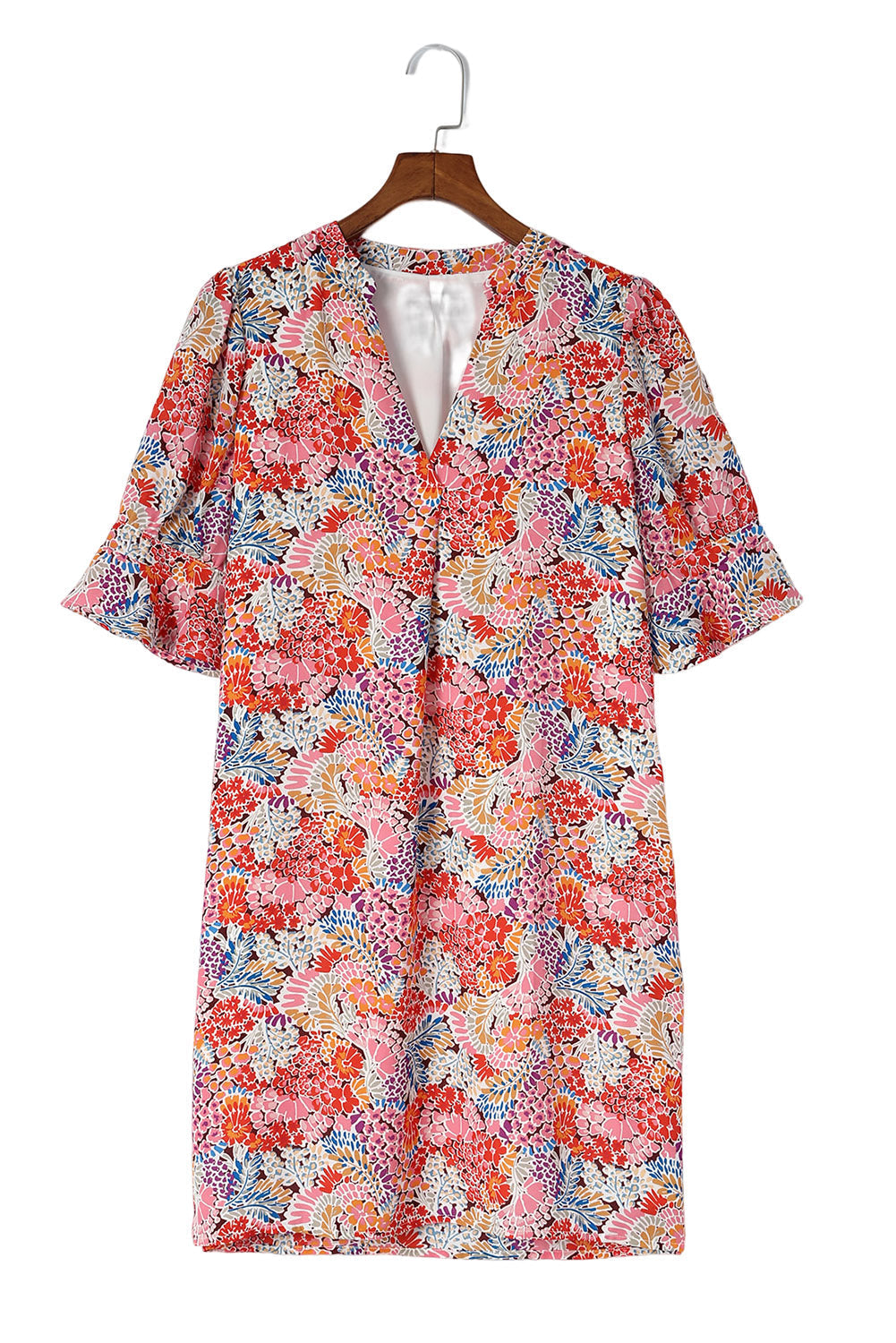 V-neck Print Split Long Dress