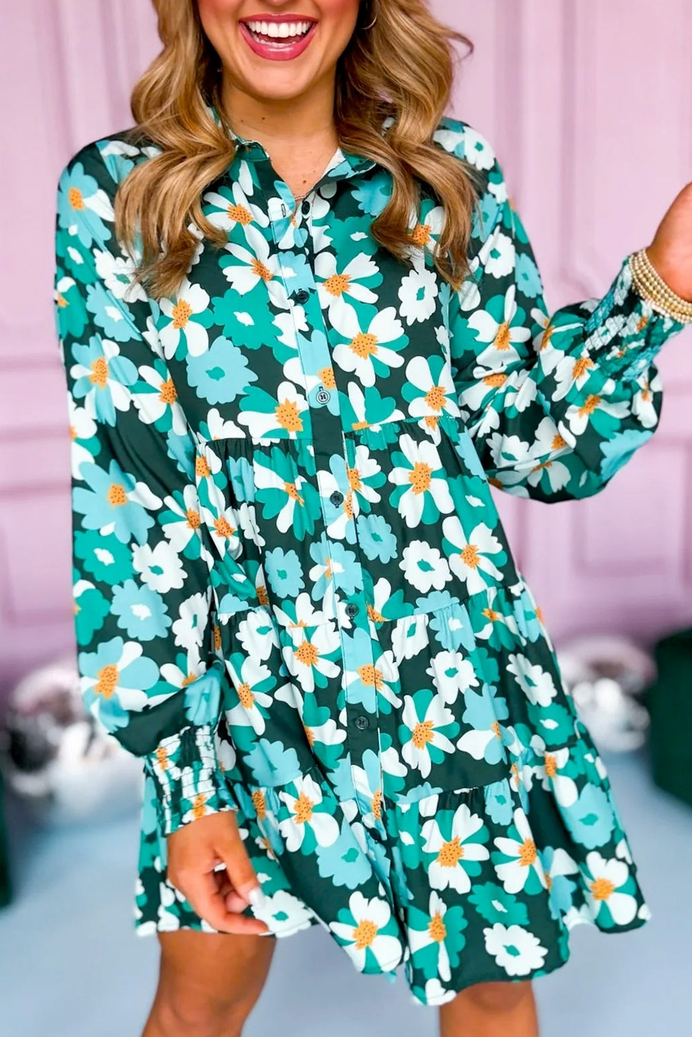 puff sleeve floral dress
