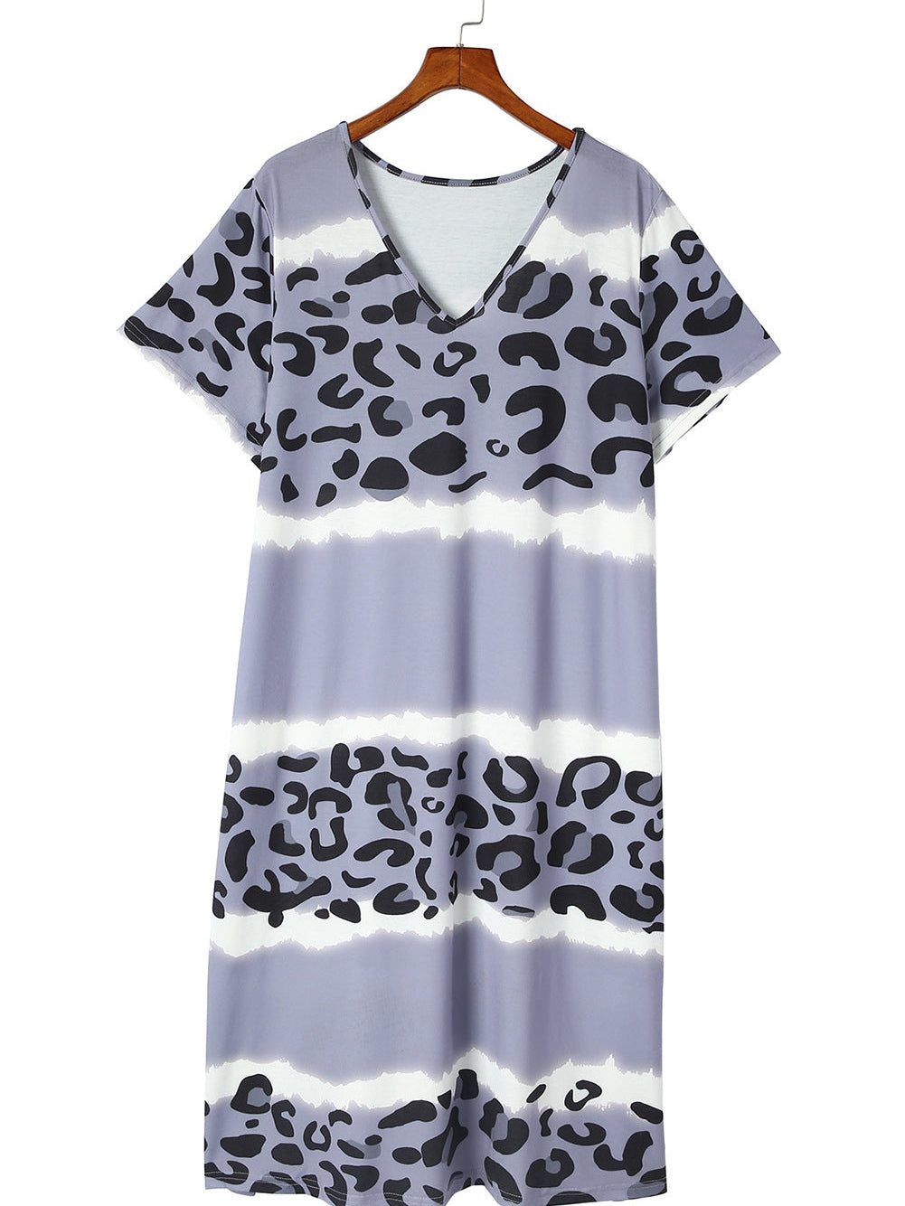 Leopard Color Block V Neck Plus Size T Shirt Dress