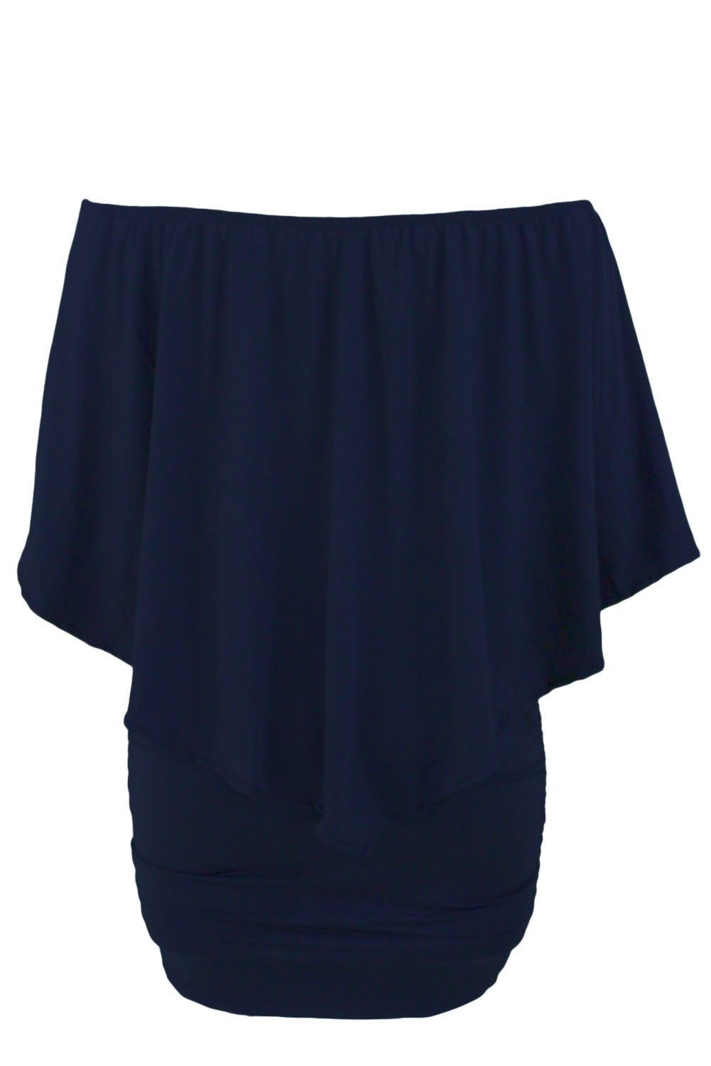 Layered Ruffle Top Plus Size Dark Blue Poncho Mini Dress