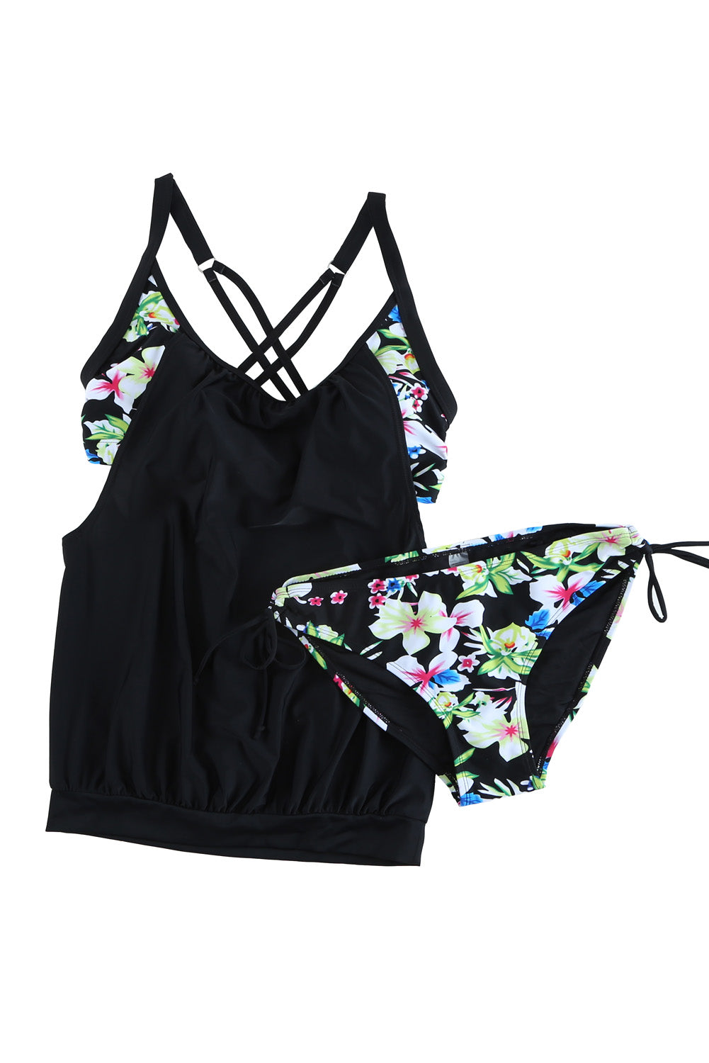 Floral Layered Tankini Set with Triangular Briefs