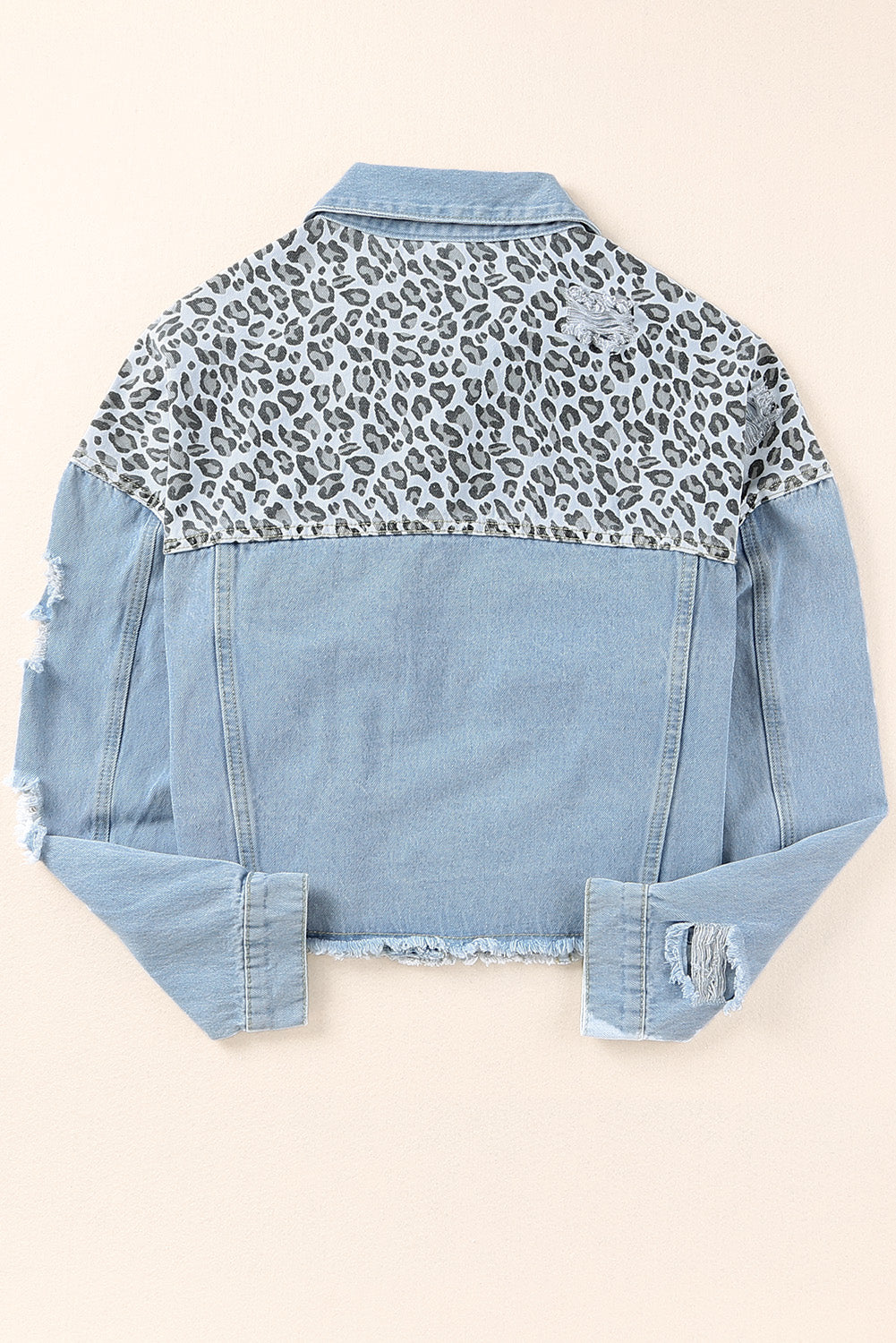 Leopard Patchwork Blue Denim Jacket for Curvy Fashionistas