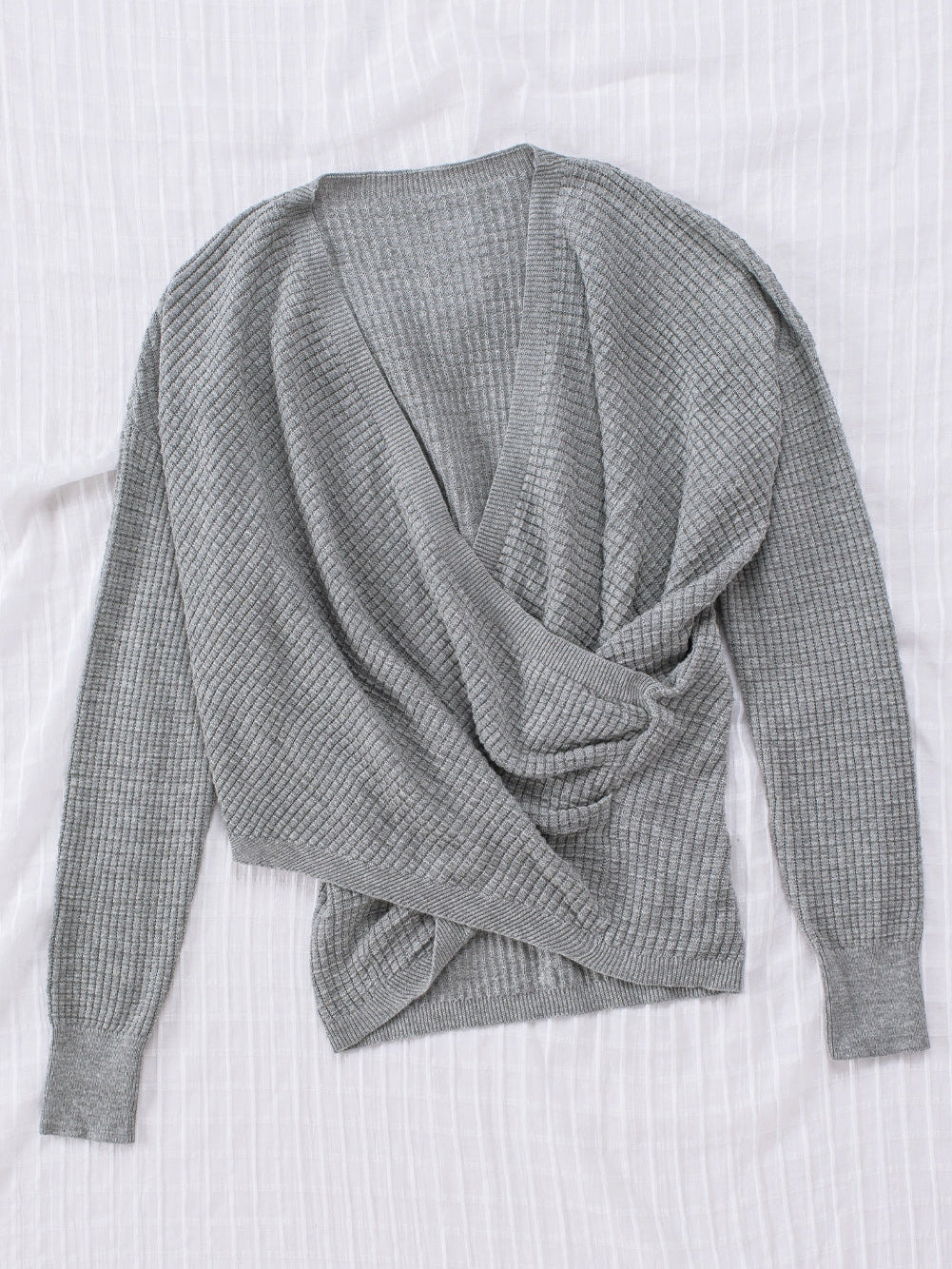 Khaki Reversible V-Neck Waffle Knit Sweater
