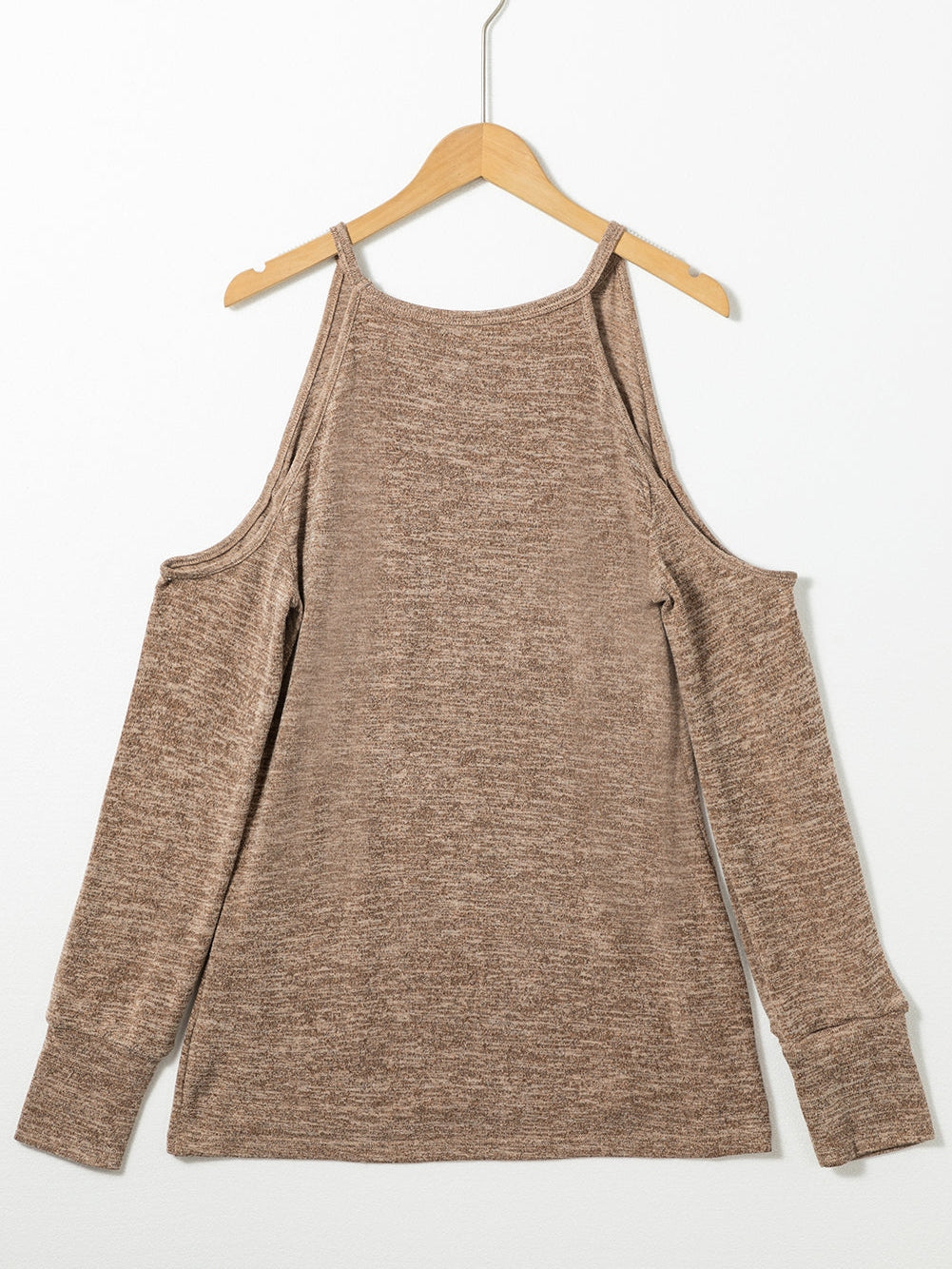 Khaki Marble Cold Shoulder Knit Top with Long Sleeves