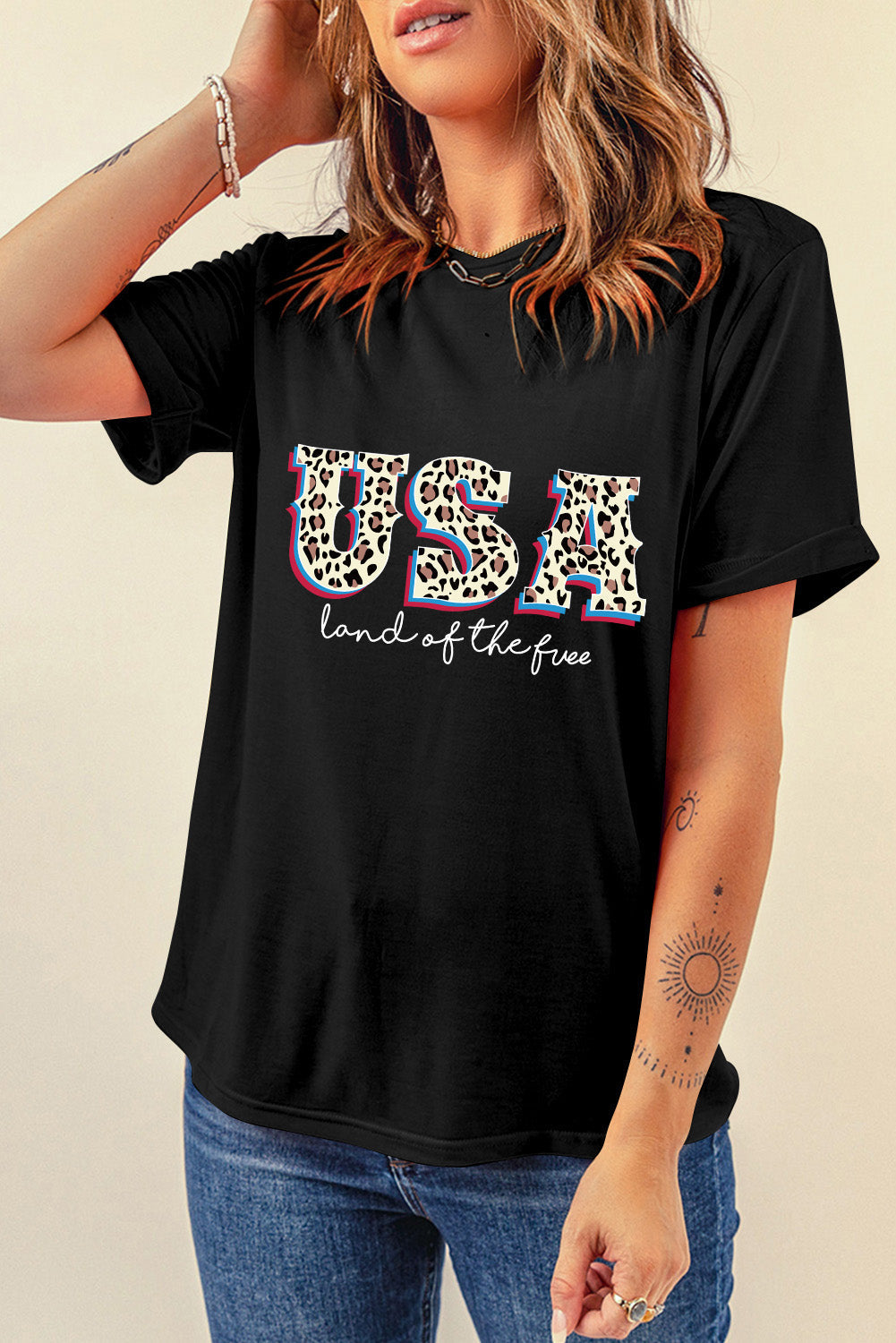 Leopard Pattern American Pride Graphic Tee