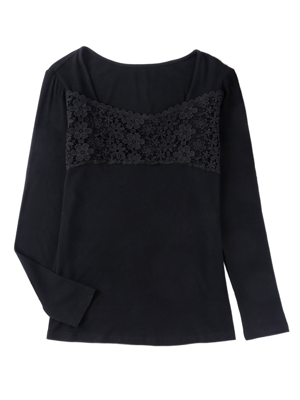 Elegant Black Lace Panel V Neck Long Sleeve Blouse