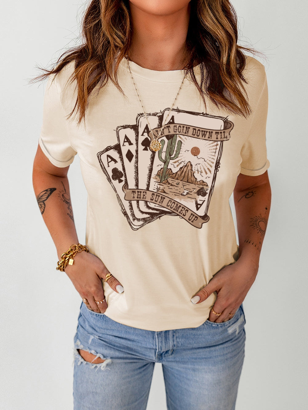 Khaki Poker Night Western Graphic Tee