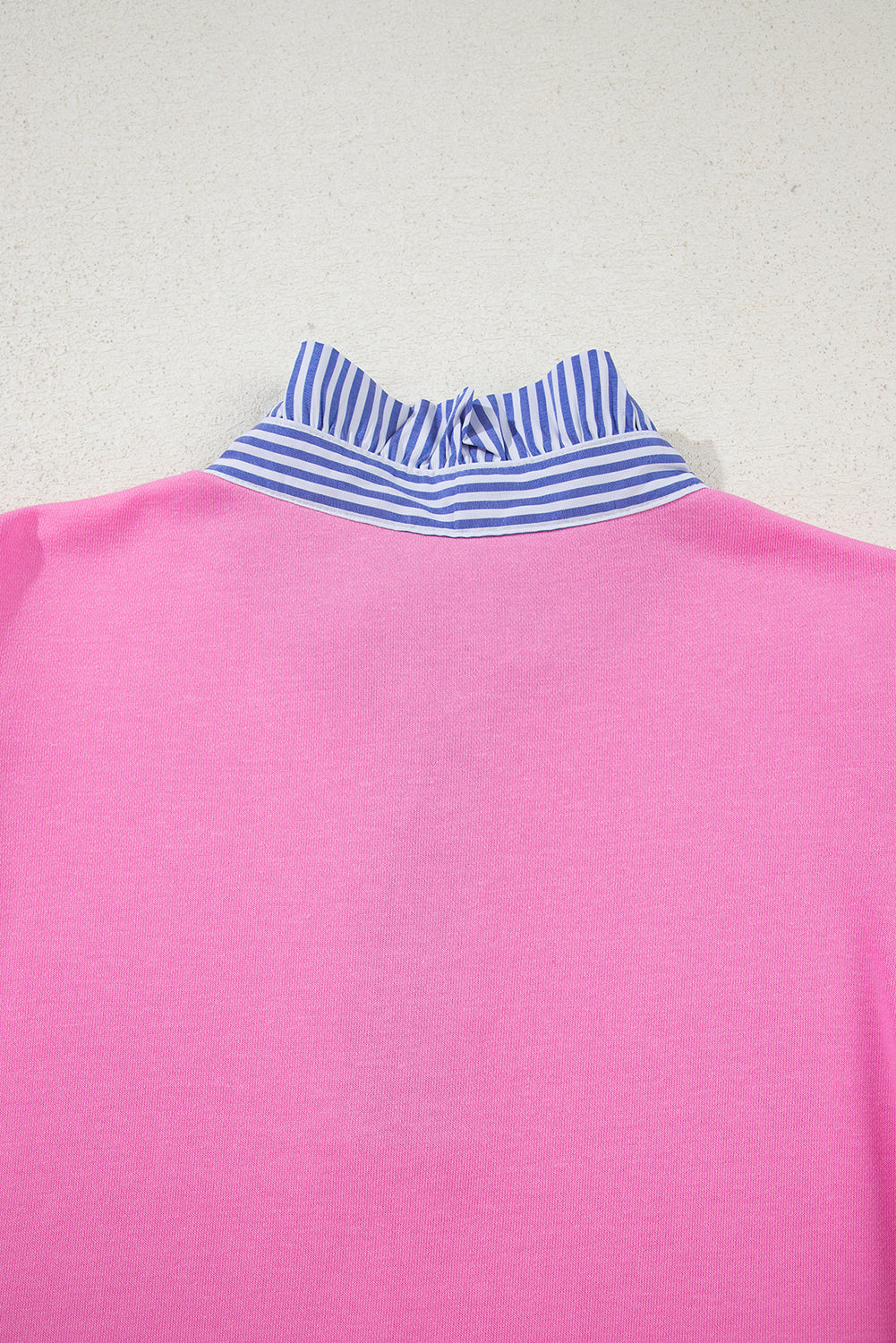 Pink Contrast Striped Collar Patchwork Puff Sleeve Ruffle Hem Mini Dress