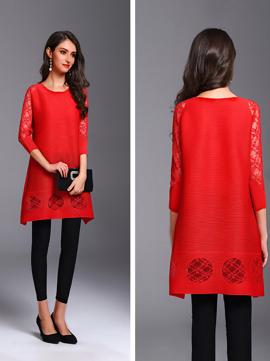 Mini Dresses - Lace Stitching Diamond Slimming Mini Dress - MsDressly