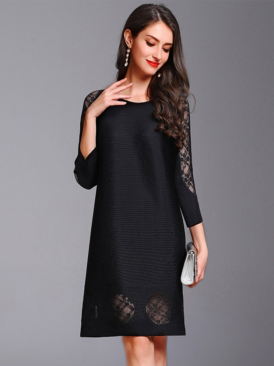 Mini Dresses - Lace Stitching Diamond Slimming Mini Dress - MsDressly