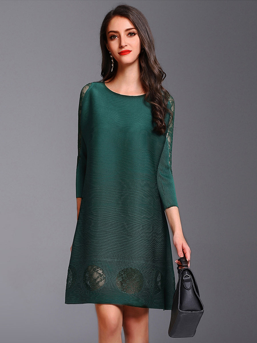 Mini Dresses - Lace Stitching Diamond Slimming Mini Dress - MsDressly