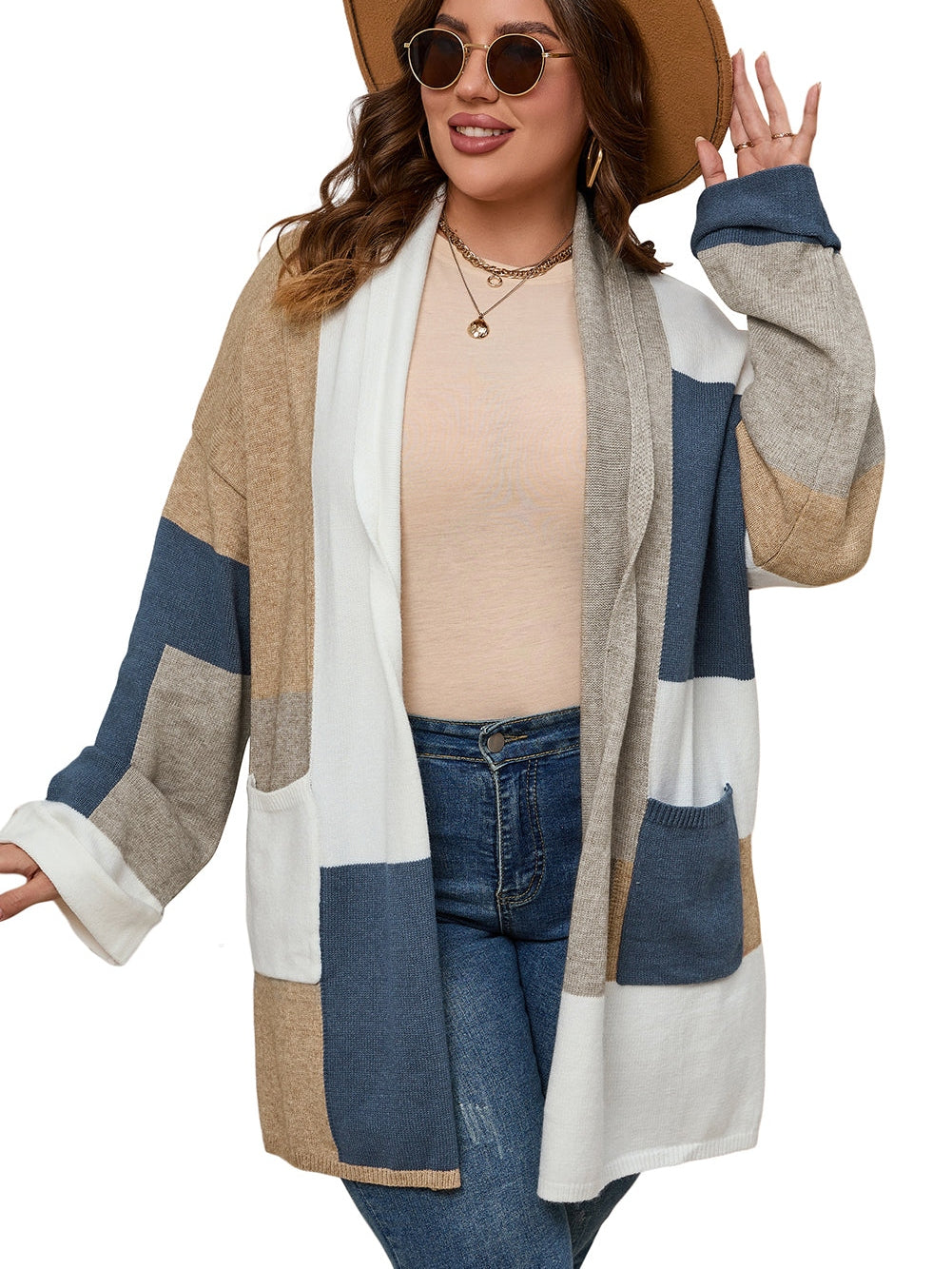 Colorblock Knit Cardigan for Curvy Figures