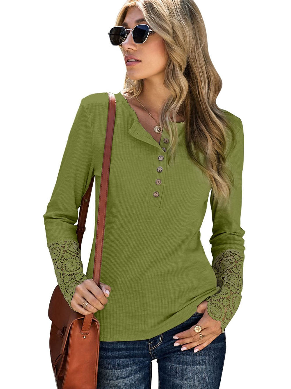 Graceful Green Crochet Lace Backless Top with Button Detail