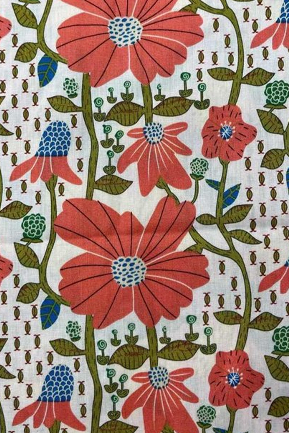 Red Floral Print Ricrac Trim V Neck 3/4 Sleeve Loose Mini Dress