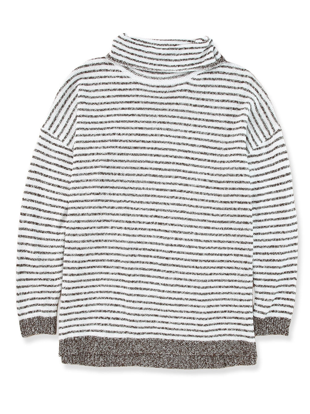 Khaki Striped Turtleneck Knit Sweater for Women
