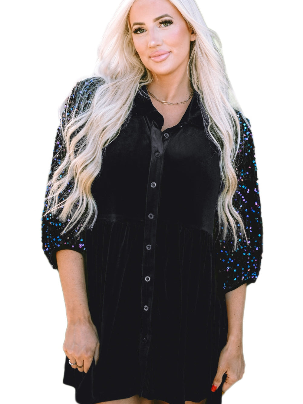 Elegant Black Velvet Peplum Shirt with Sequin Detail