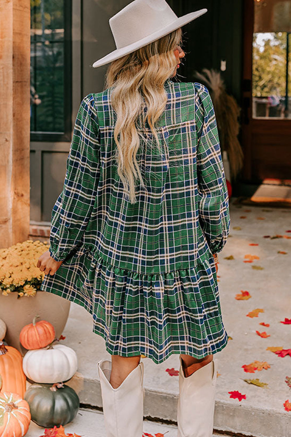 green plaid mini dress