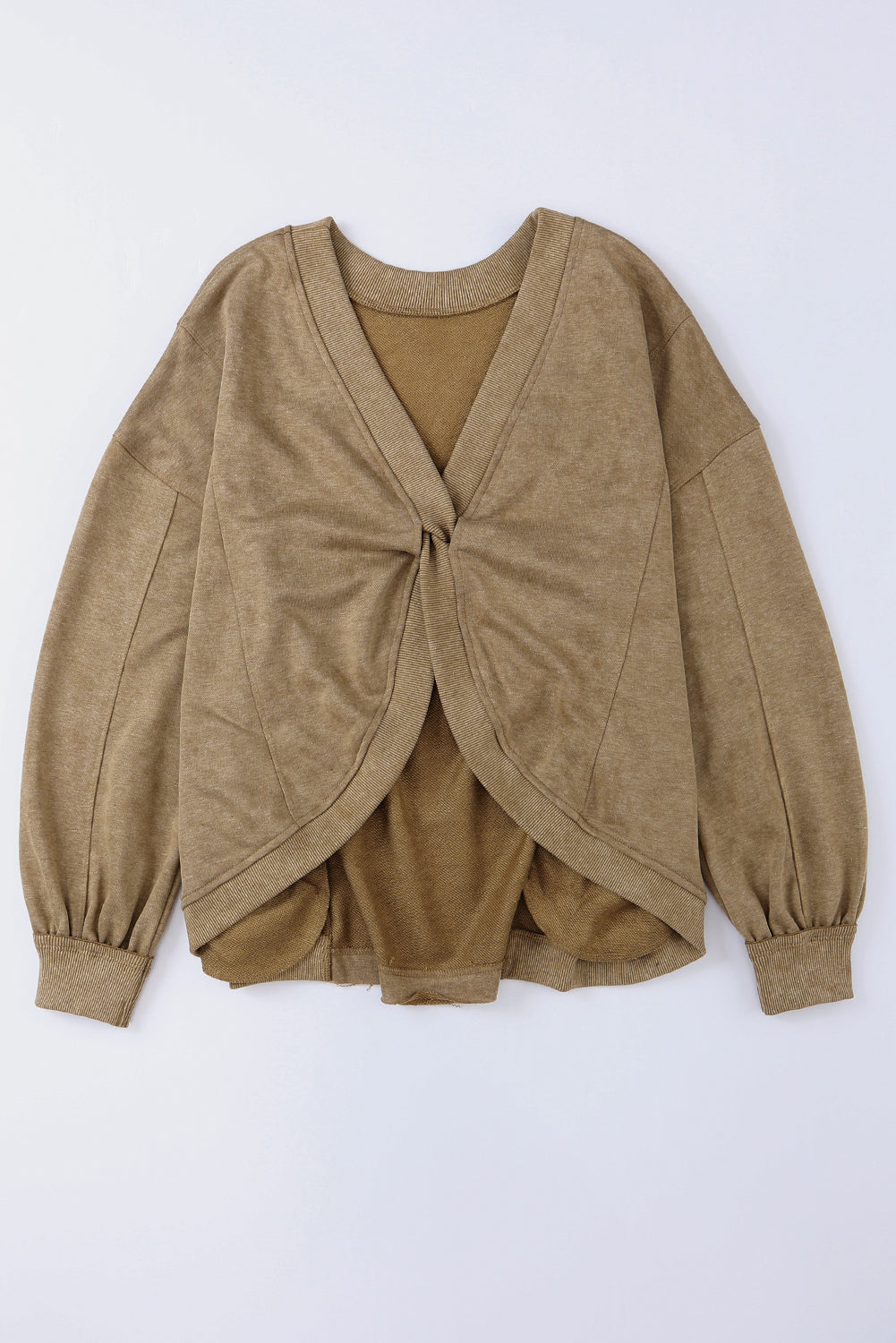 Khaki Twist Back Exposed Seam Oversized Pullover Sweatshirt