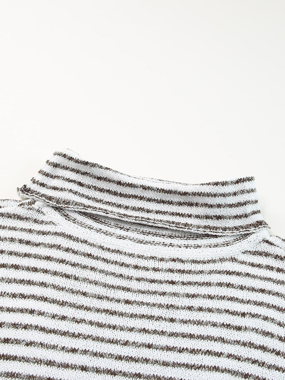 Khaki Striped Turtleneck Knit Sweater for Women