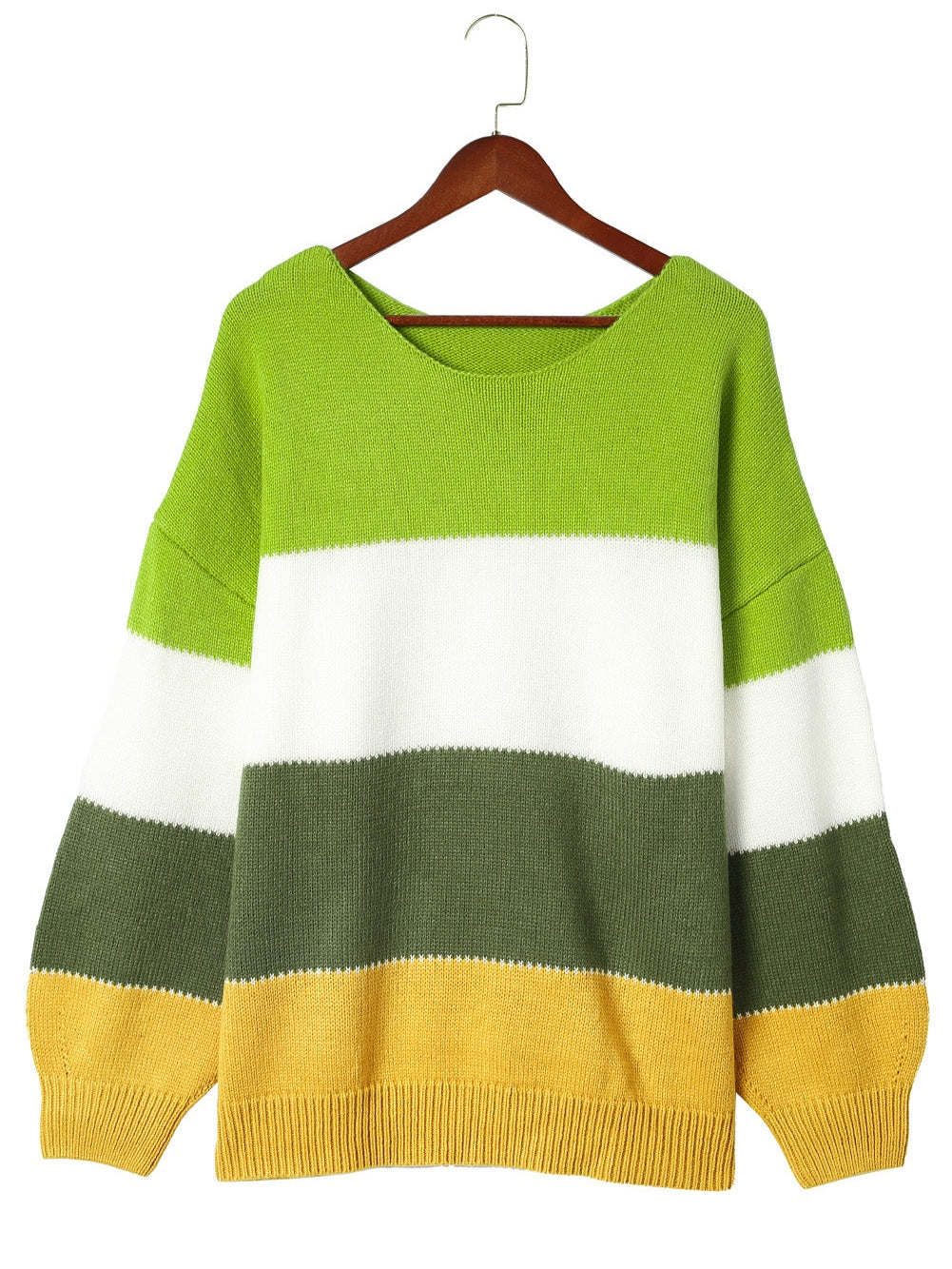 Cozy Green Color Block Plus Size Knit Sweater