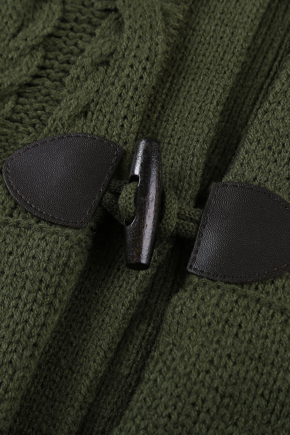 Army Green Fur Hood Horn Button Sweater Cardigan