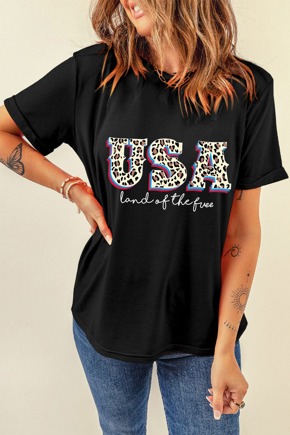 Leopard Pattern American Pride Graphic Tee