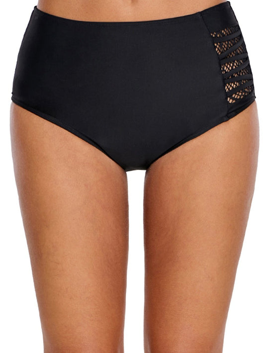 Lace Panel Strappy Black Swim Bottom with Cutout Detail