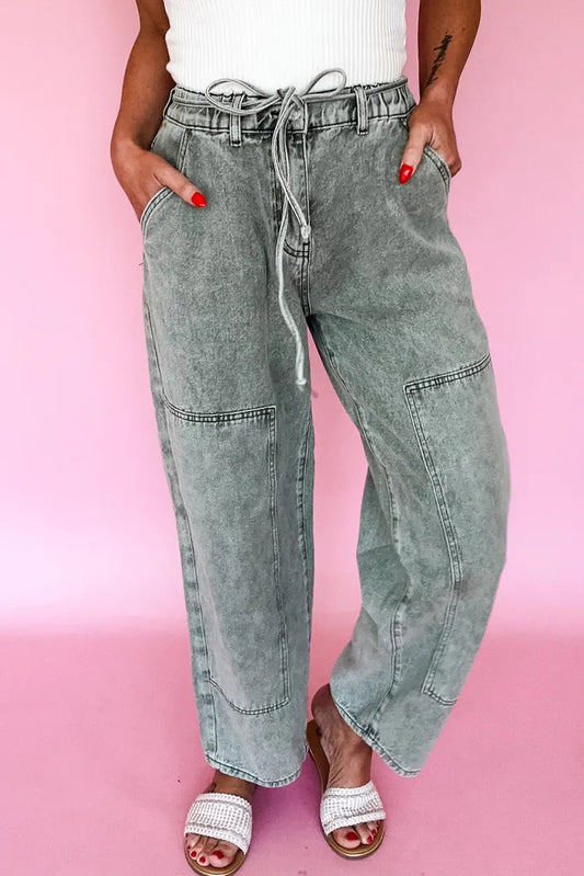 Gray Back Track Barrel Pant _ Pleated Boutique _ Trendy Women's Fashion