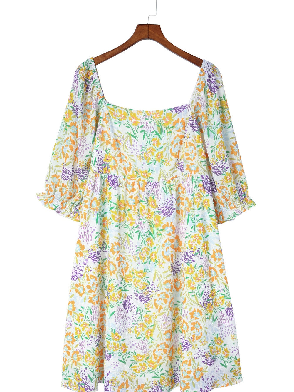 Floral Print Ruffle Sleeve Plus Size Mini Dress