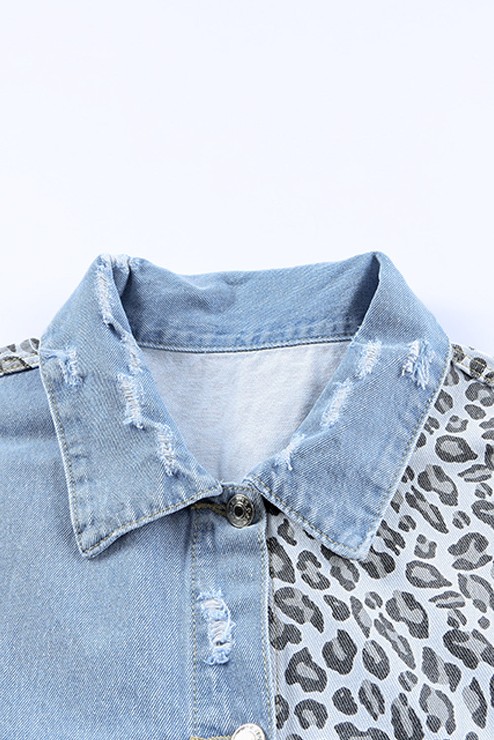 Leopard Patchwork Blue Denim Jacket for Curvy Fashionistas