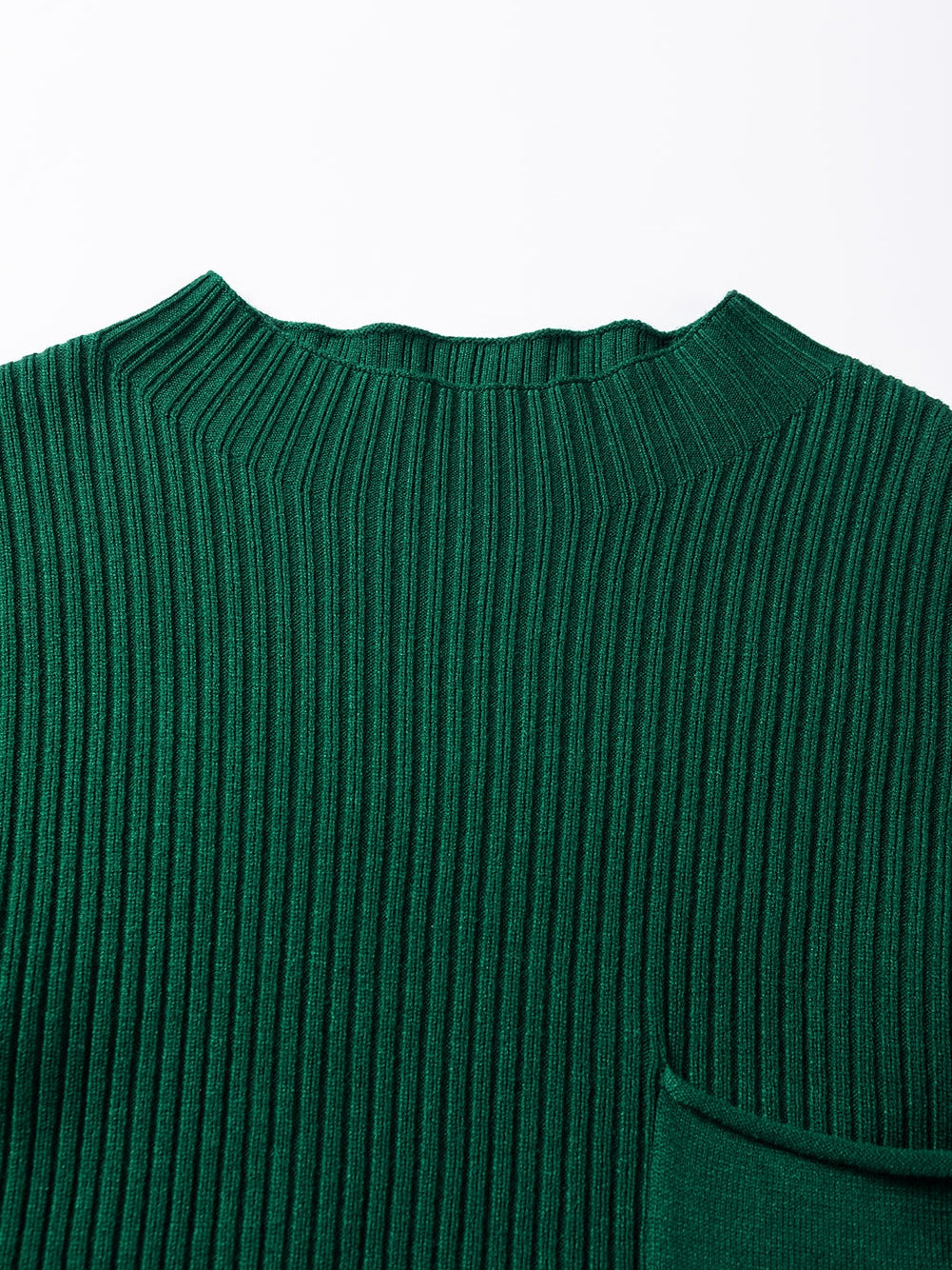 Jungle Green Plus Size Mock Neck Chest Pocket Short Sleeve Sweater