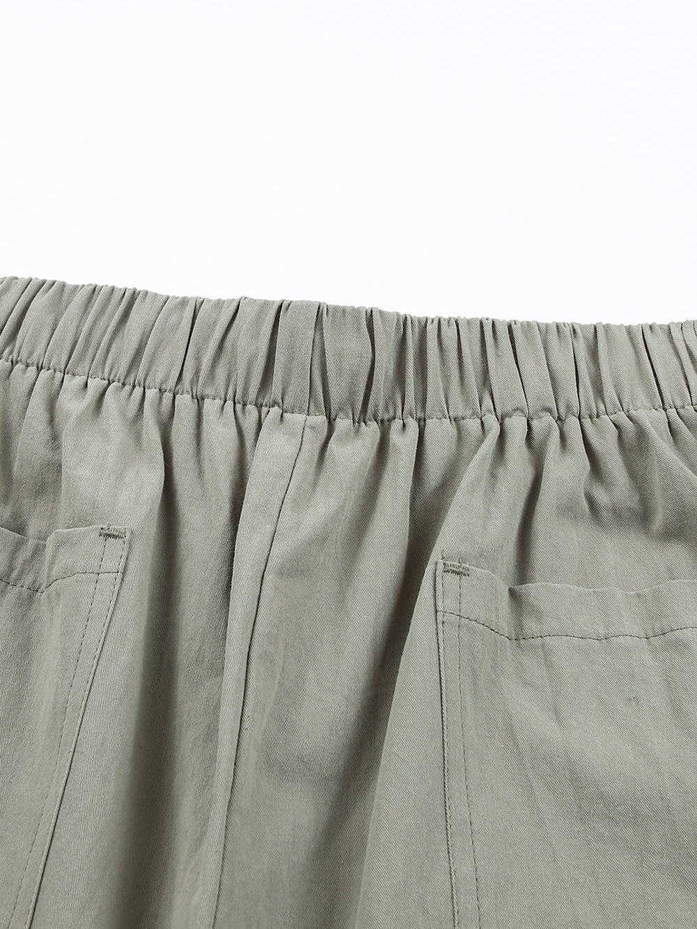 Green Cotton High Waist Loose Fit Shorts with Drawstring Waistband