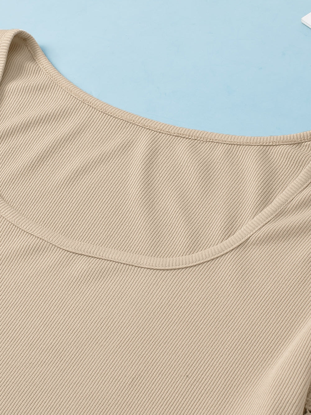 Lace Sleeve Ribbed Pullover with Square Neck