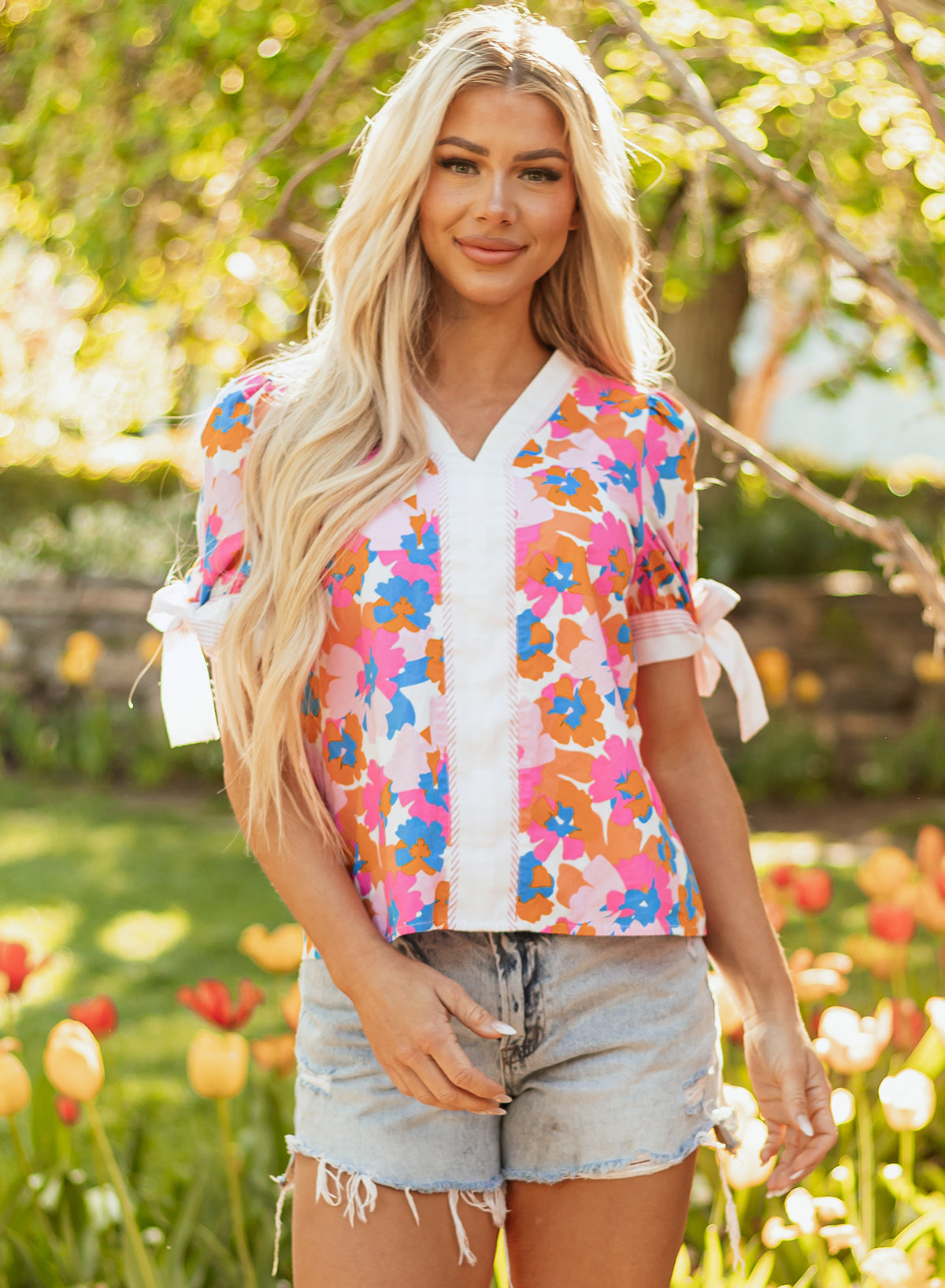 floral short sleeve blouse