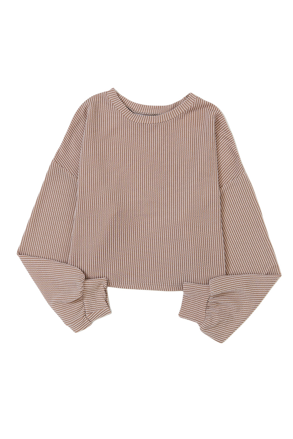 Khaki Corded Drop Shoulder Puff Sleeve Casual Top