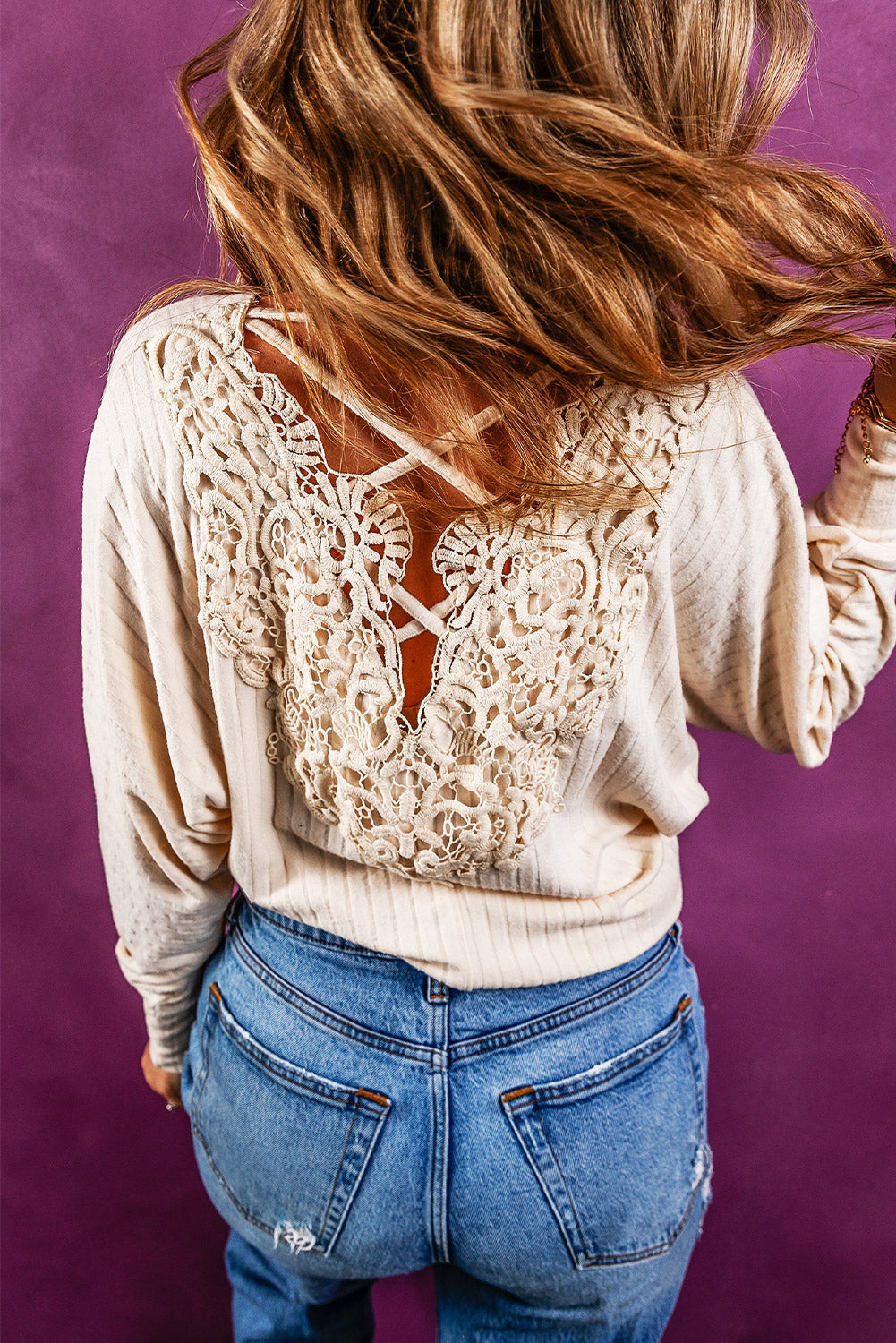 Lace-up Crochet Backless Ribbed Top with Southern Belle Style