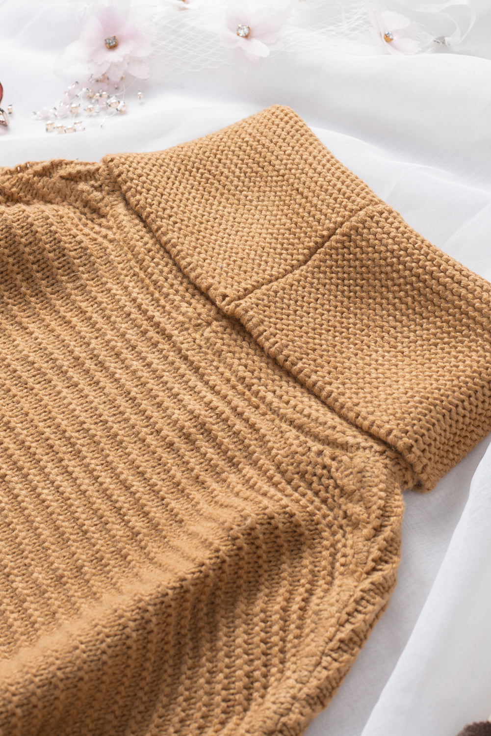 Khaki Warm and Cozy Turtleneck Sweater with Long Sleeves