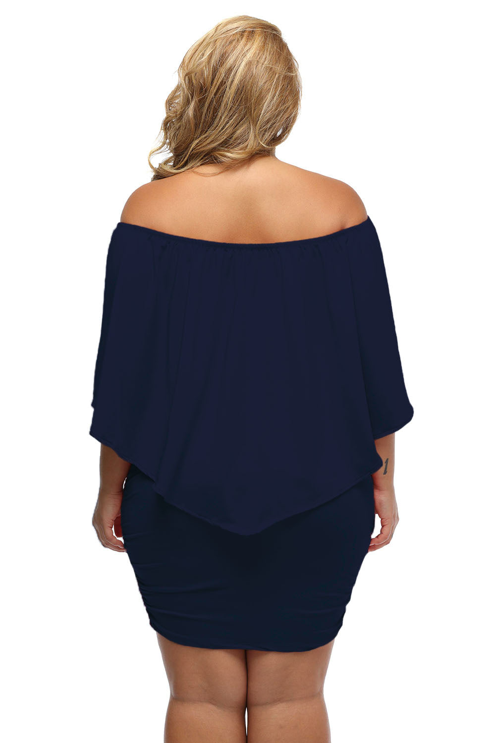 Layered Ruffle Top Plus Size Dark Blue Poncho Mini Dress